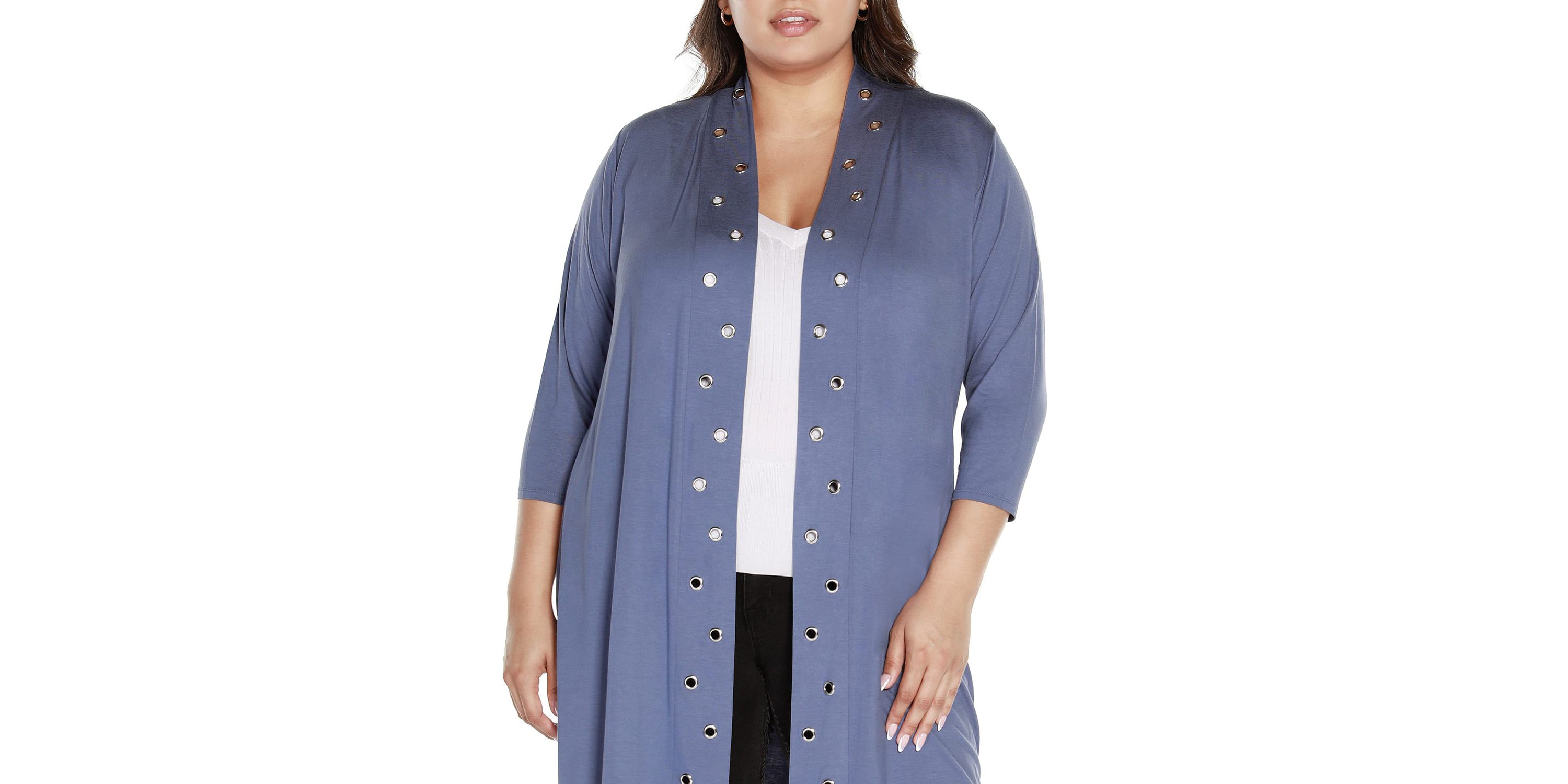 Plus Size Grommet-Trim Duster Cardigan