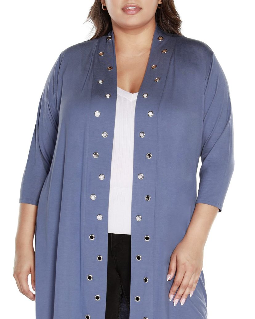 Plus Size Grommet-Trim Duster Cardigan