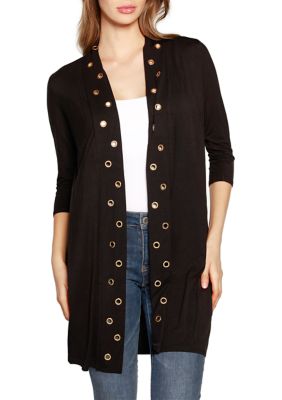 Grommet-Trim Duster Cardigan