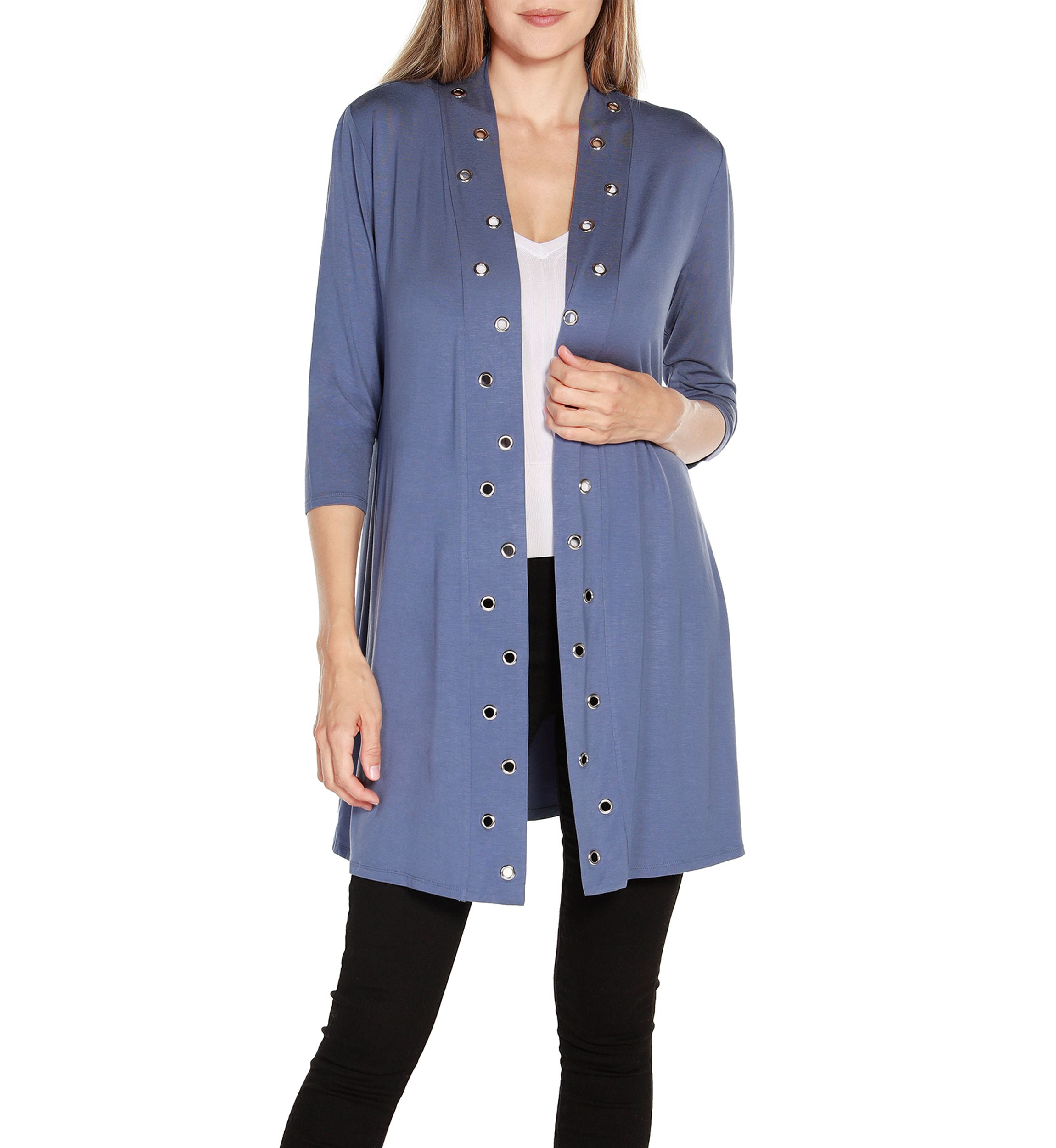 Grommet-Trim Duster Cardigan