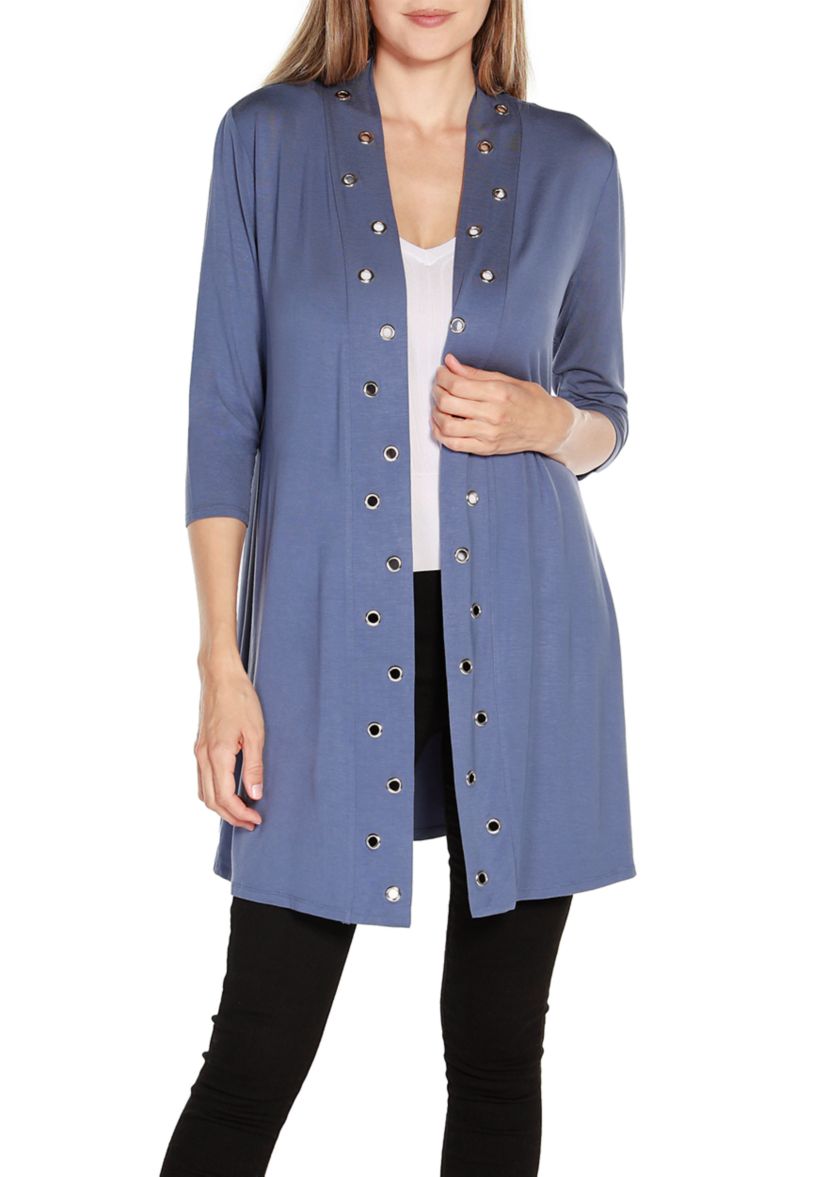 Grommet-Trim Duster Cardigan