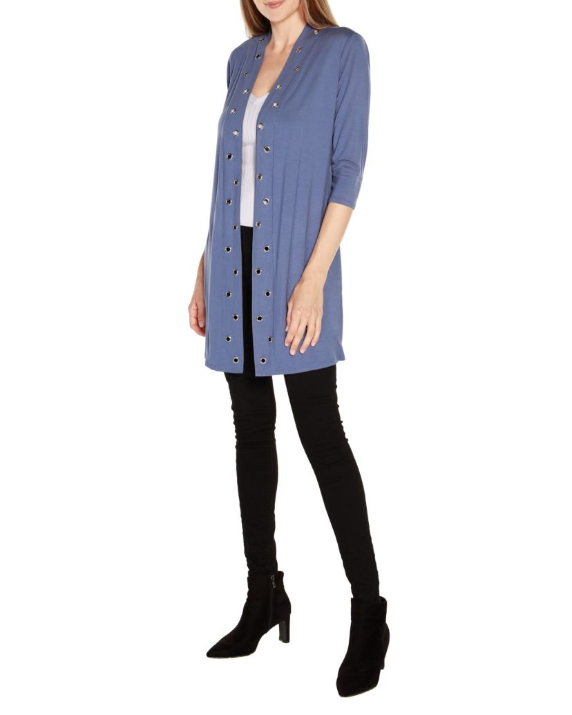 Grommet-Trim Duster Cardigan