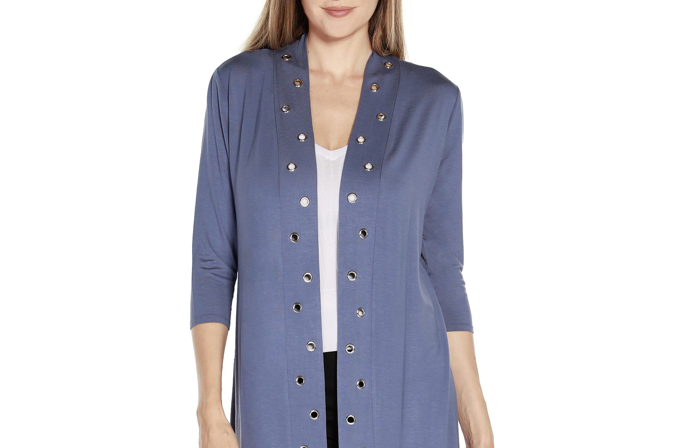 Grommet-Trim Duster Cardigan