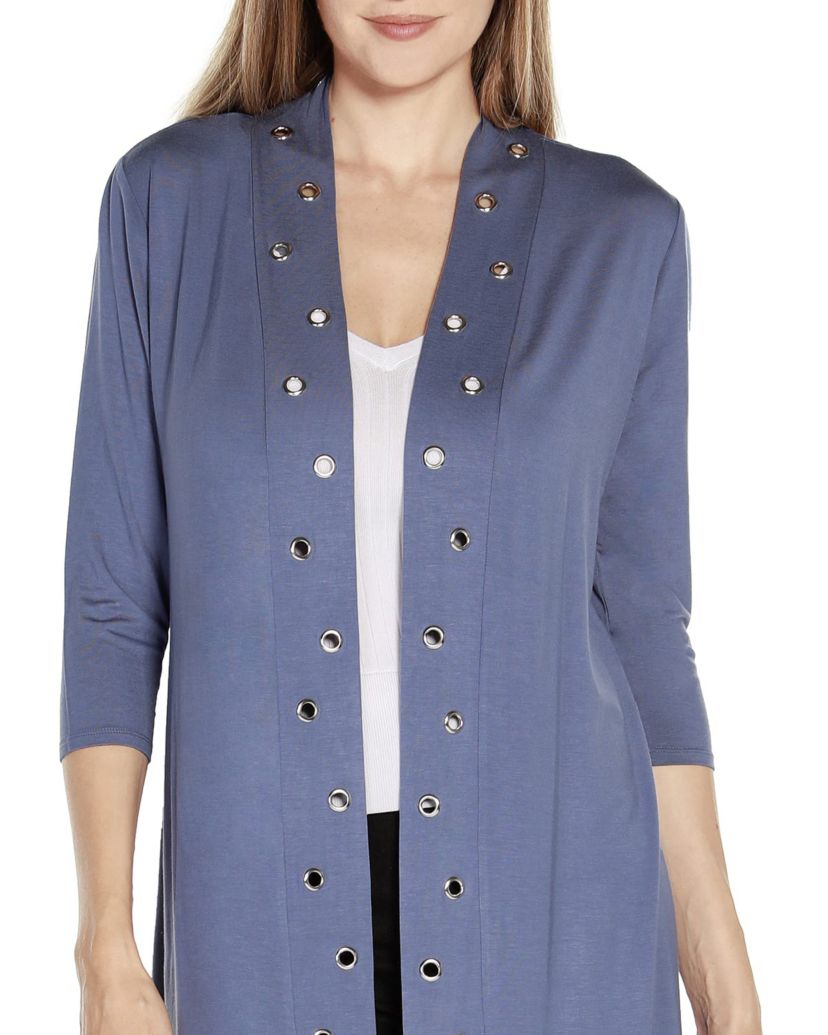 Grommet-Trim Duster Cardigan