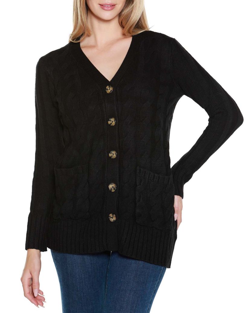 Button-Front Cable Cardigan Sweater