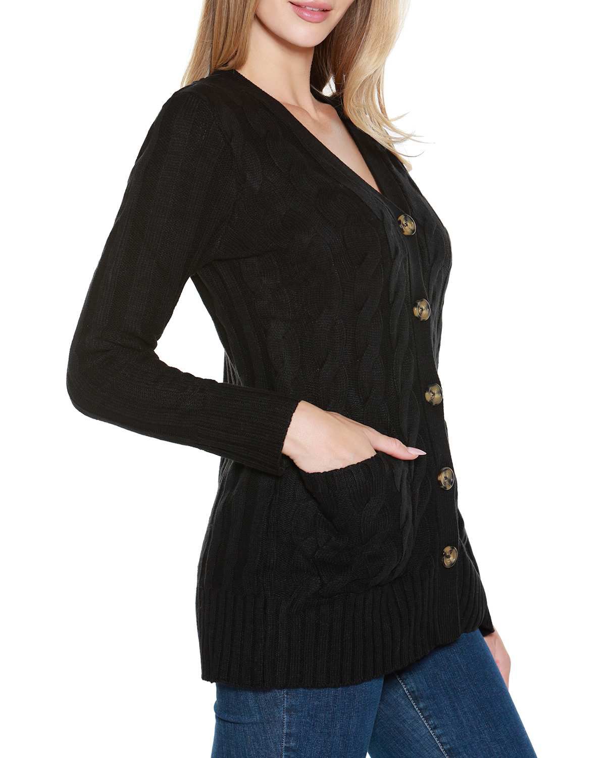 Button-Front Cable Cardigan Sweater