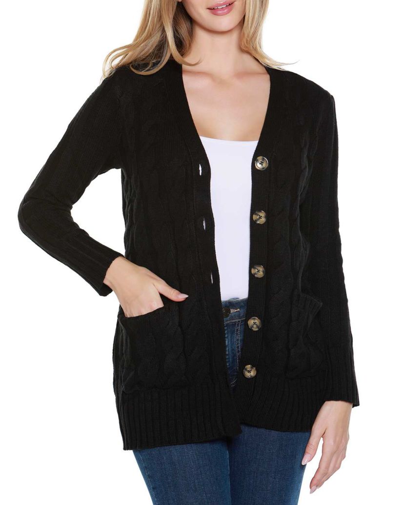Button-Front Cable Cardigan Sweater