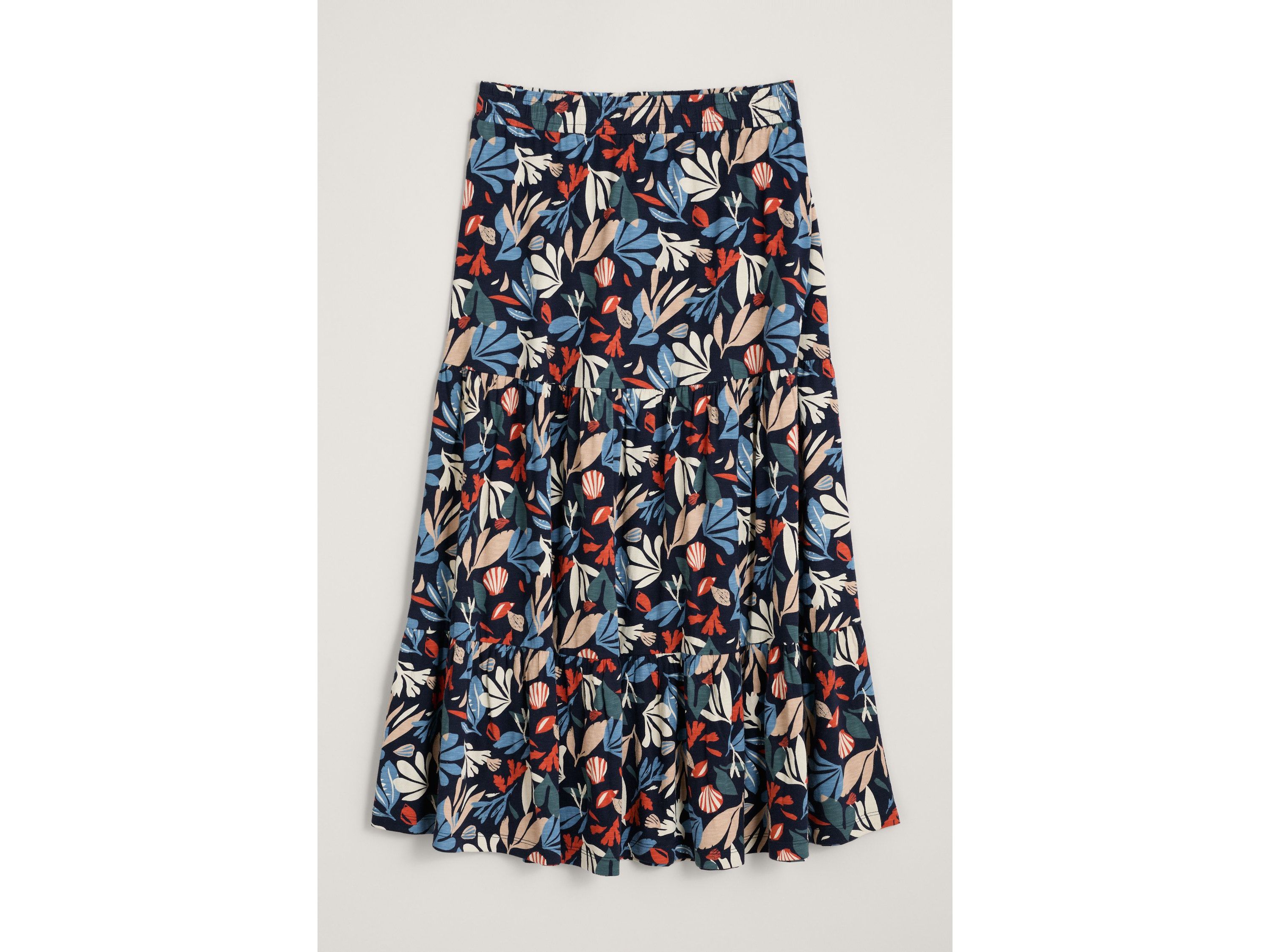 Line Strokes Tiered Midi Skirt