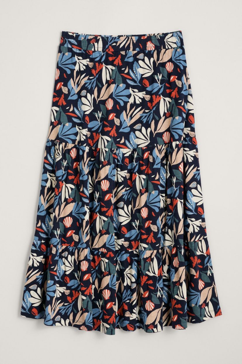 Line Strokes Tiered Midi Skirt