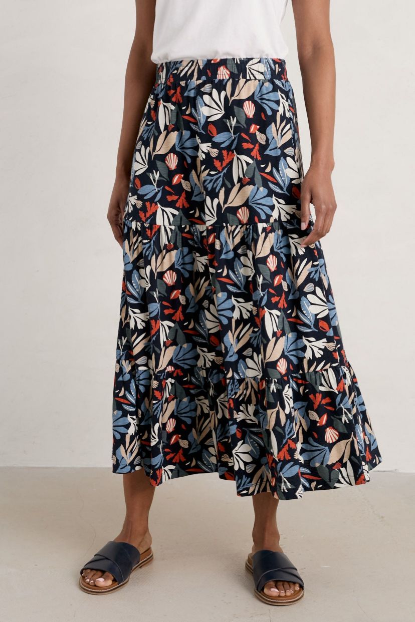 Line Strokes Tiered Midi Skirt
