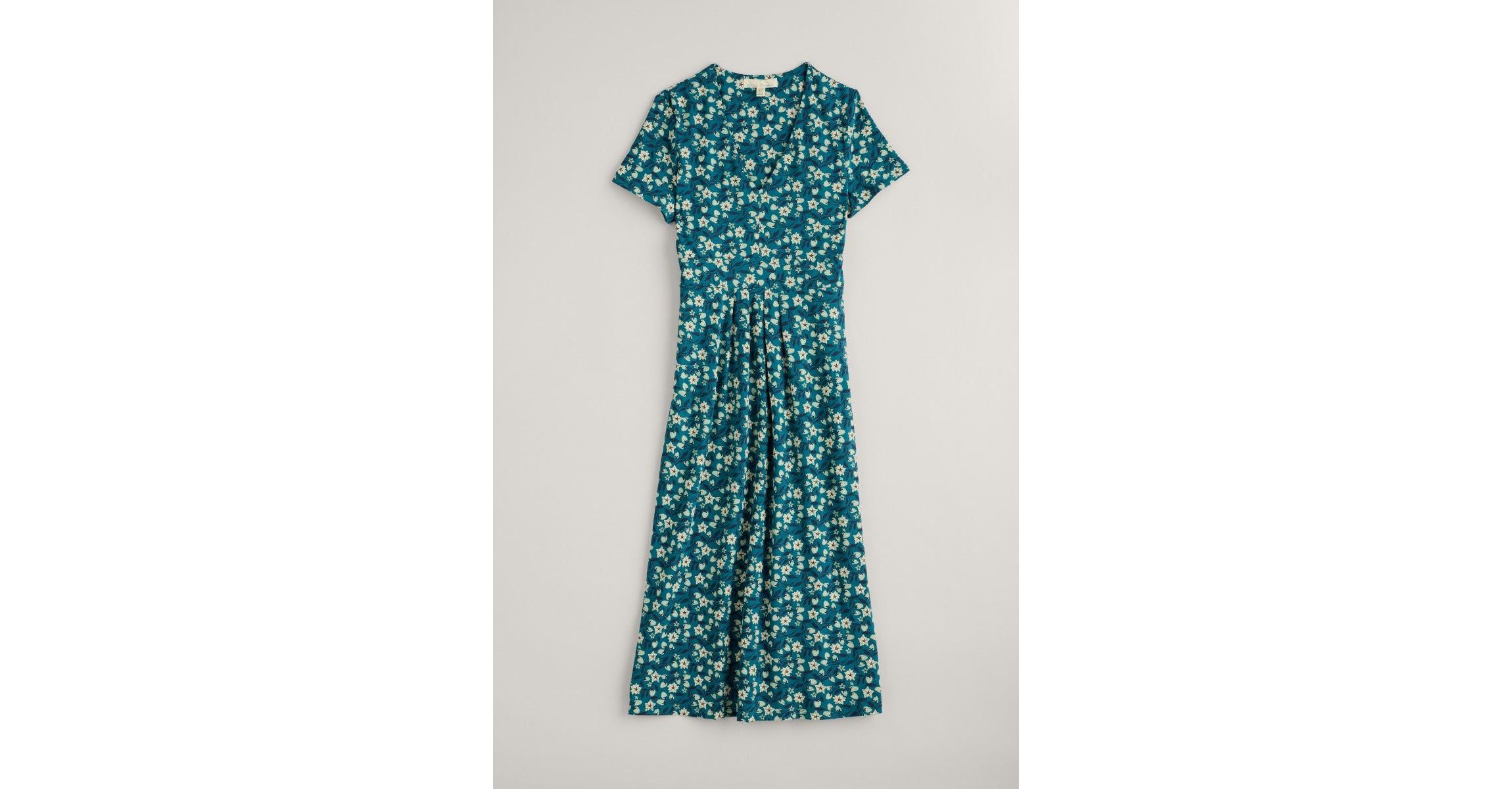 Flower Bud Short Sleeve V-Neck Midi Dress