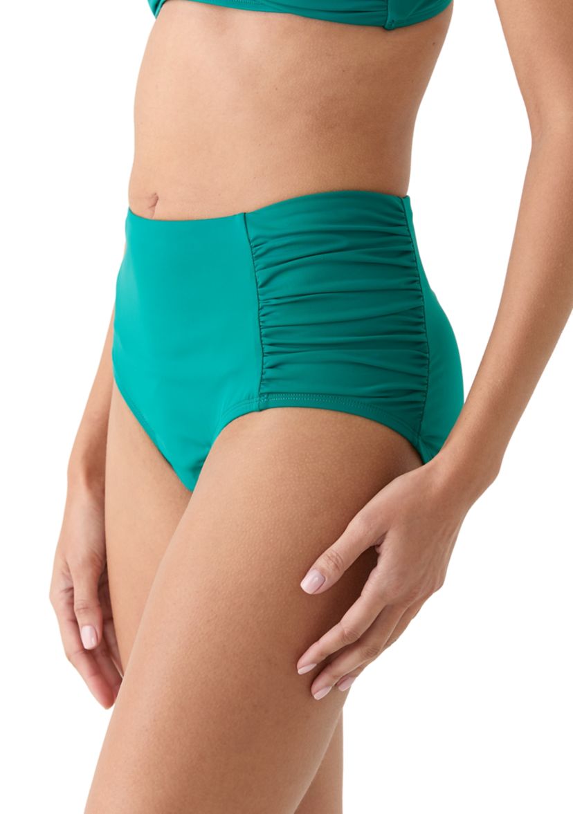 Solid Shirred Comfort Swim Bottoms