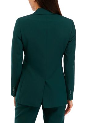 Allegra K Women's Suit Jacket Notched Lapel 1 Button Office Velvet Blazer  Dark Green X-Large