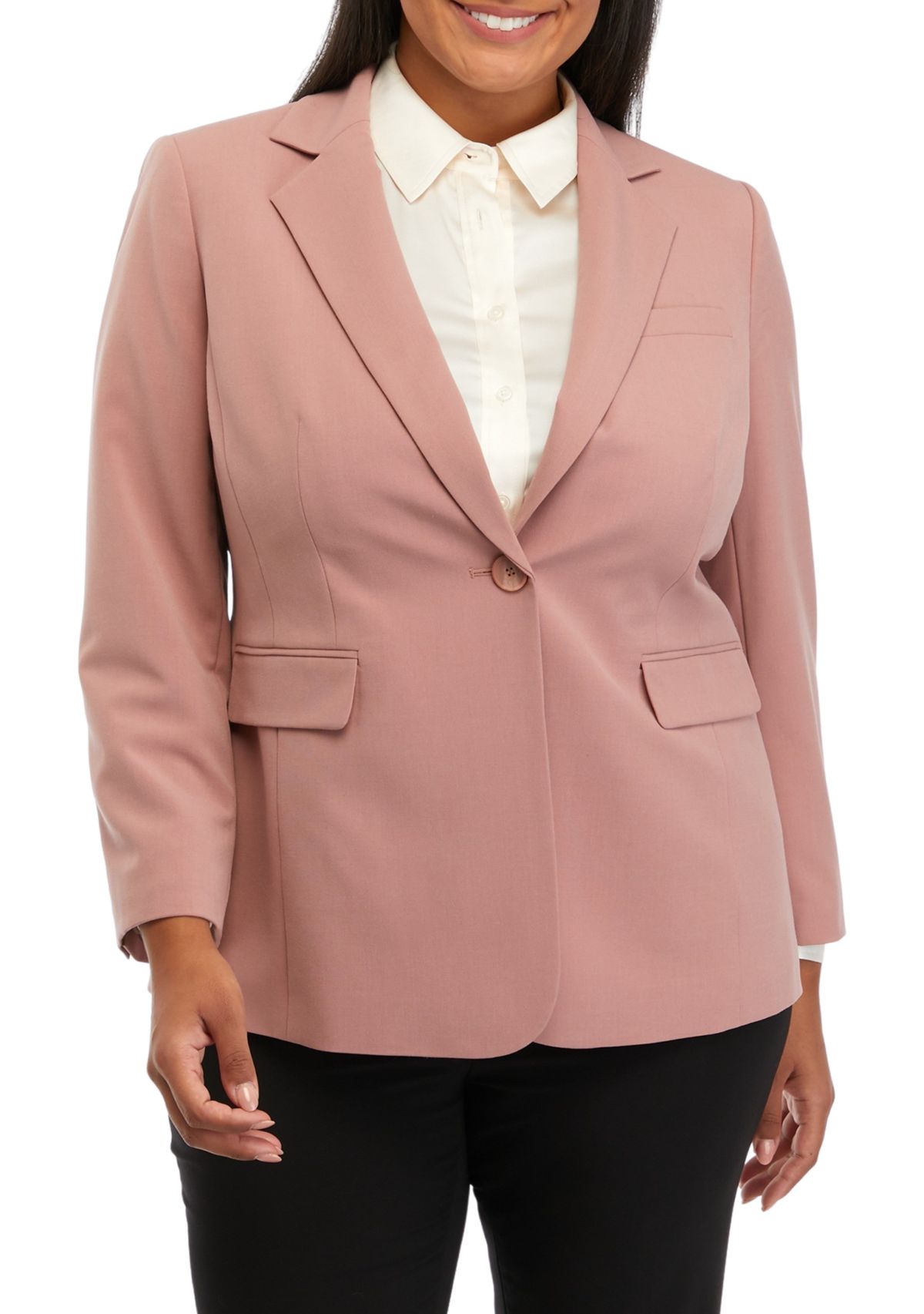 Plus Size Notch Lapel One Button Jacket 
