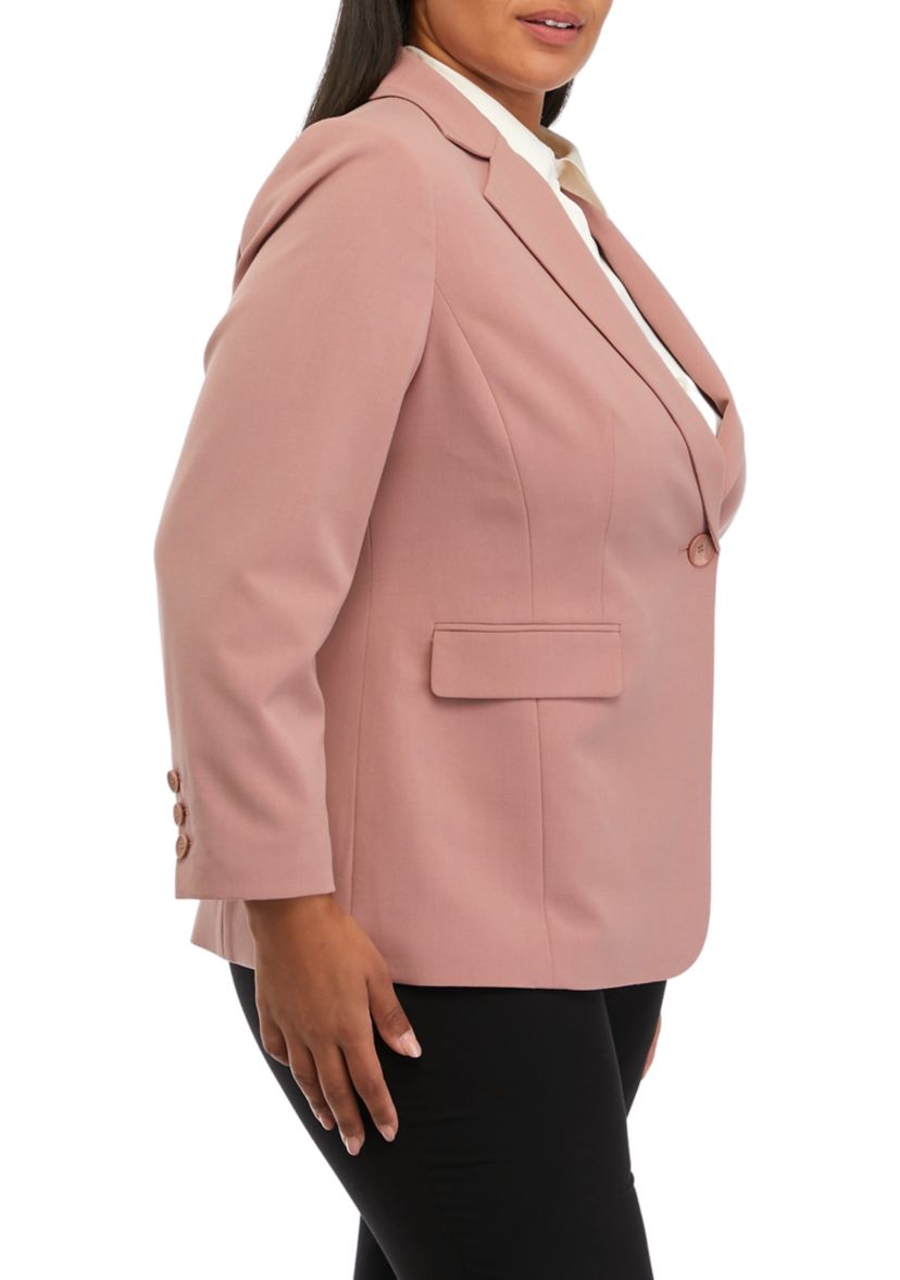 Plus Size Notch Lapel One Button Jacket 
