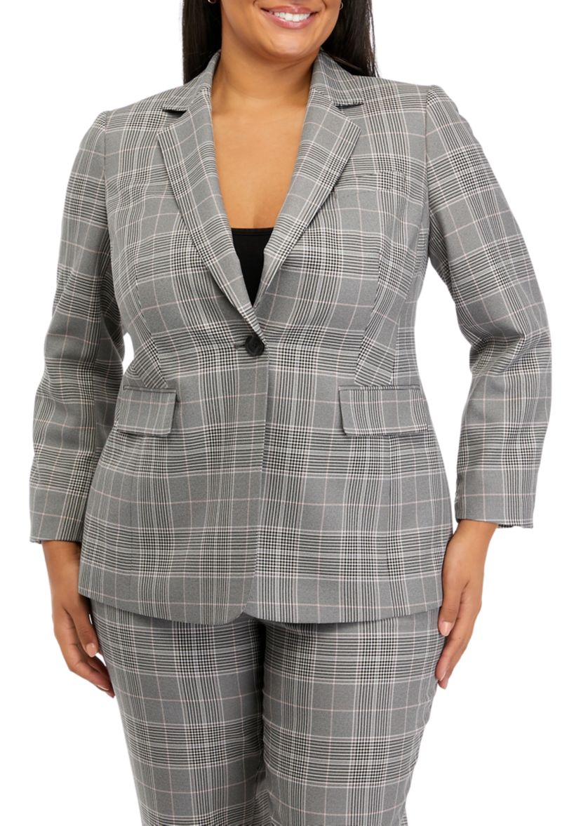 Plus Size Notch Lapel Plaid Jacket
