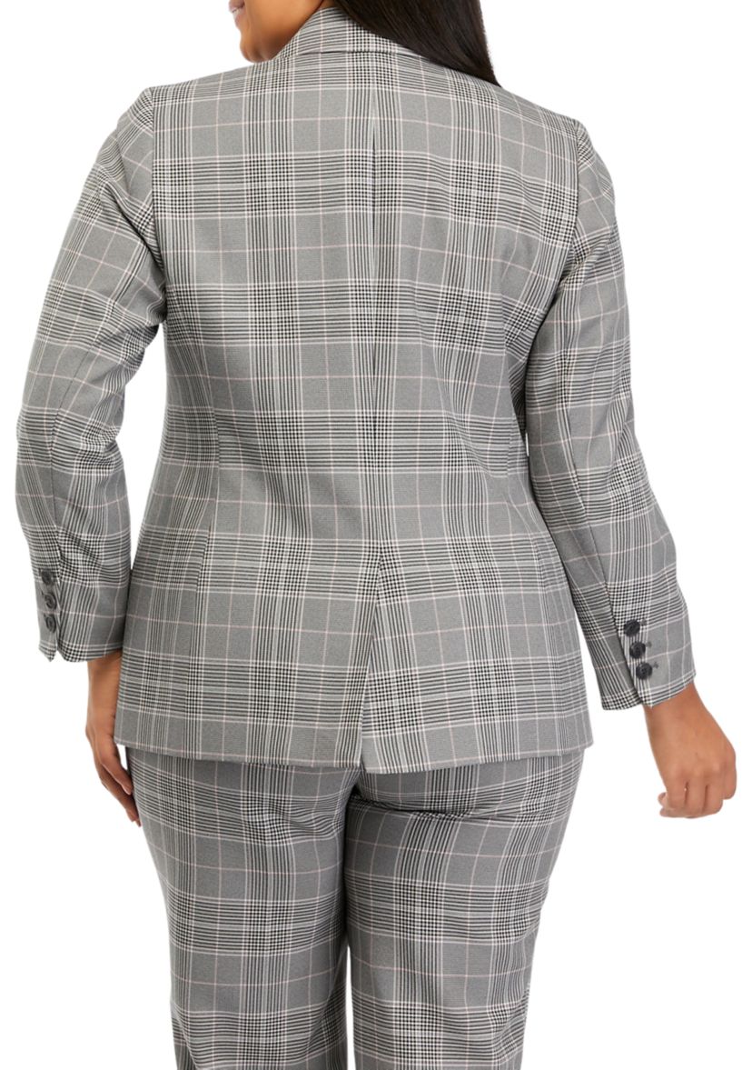 Plus Size Notch Lapel Plaid Jacket