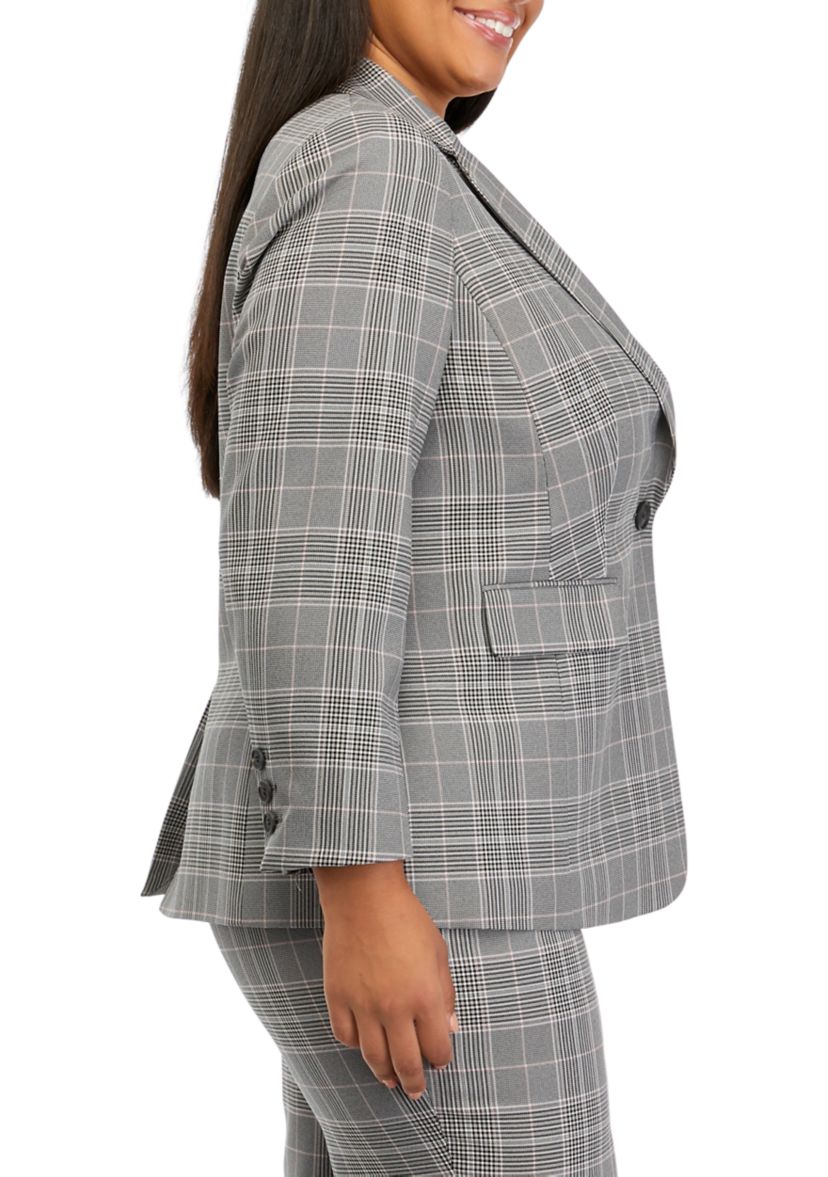 Plus Size Notch Lapel Plaid Jacket
