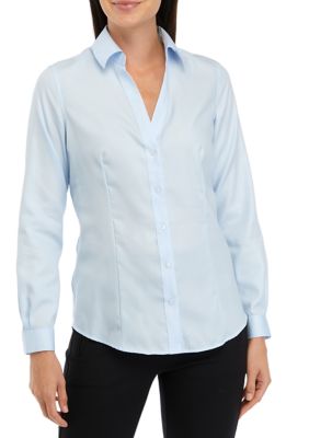 THE LIMITED Women's Petite Easy Care Button Front Shirt, Blue, PM