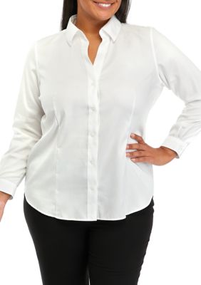 THE LIMITED Women's Plus Size Easy Care Button Front Shirt, White, 1X