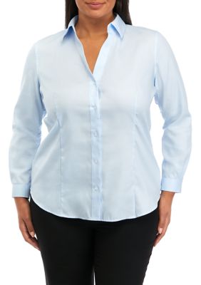 THE LIMITED Women's Plus Size Easy Care Button Front Shirt, Blue, 4X