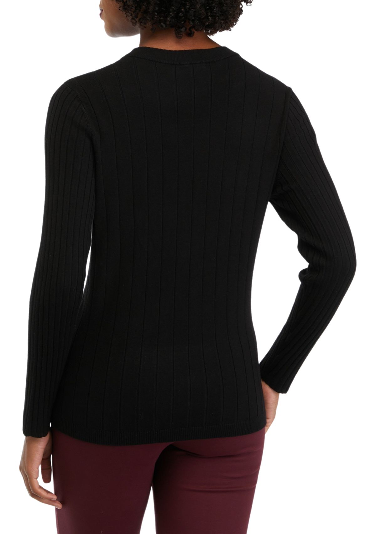 Petite Ribbed Crew Neck Long Sleeve Sweater