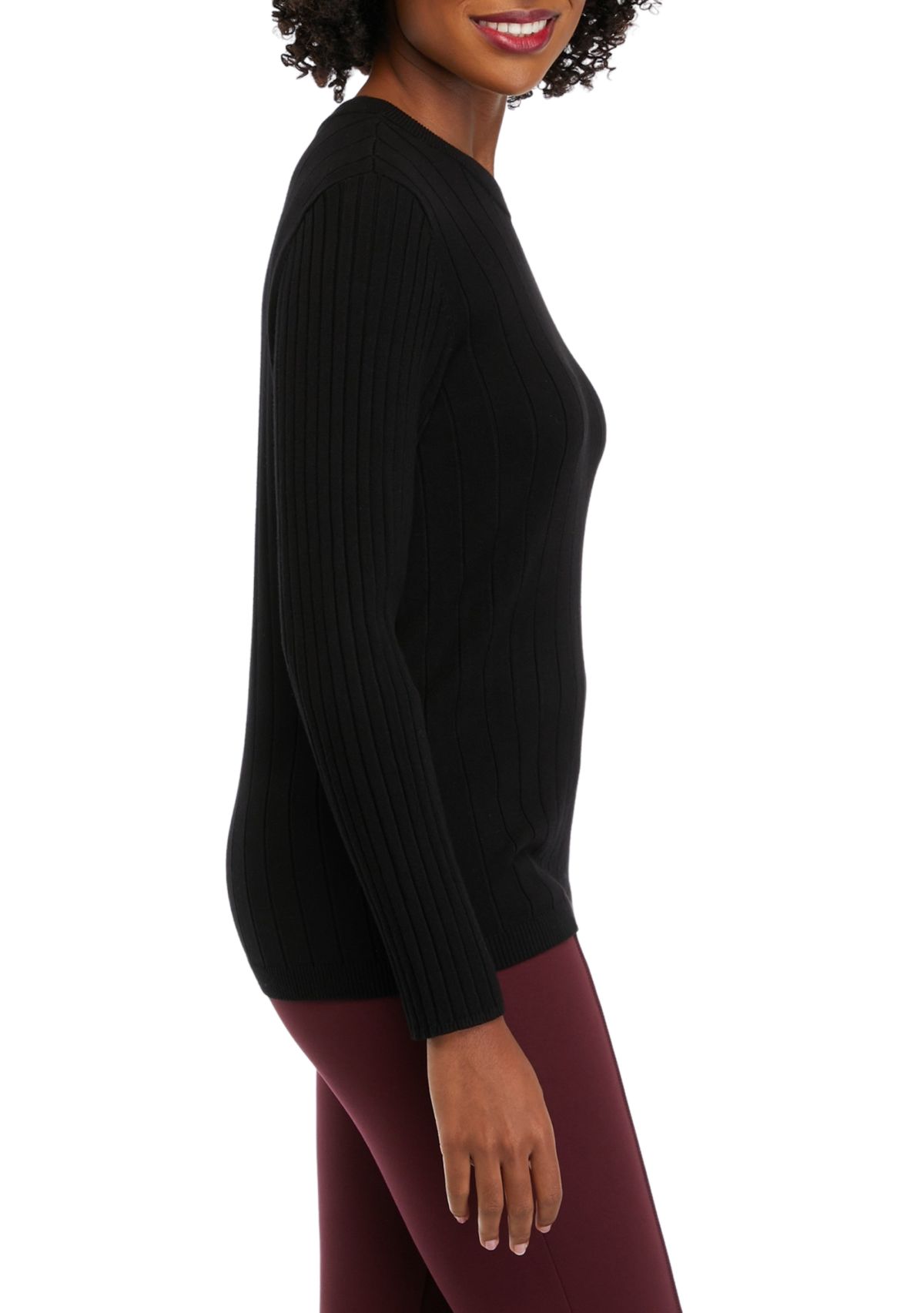 Petite Ribbed Crew Neck Long Sleeve Sweater