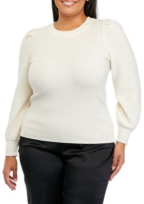 THE LIMITED Women's Plus Size Puff Sleeve Sweater, White, 0X