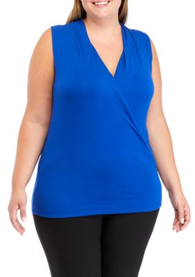THE LIMITED Women's Plus Size Sleeveless Wrap Top, Azure, 4X