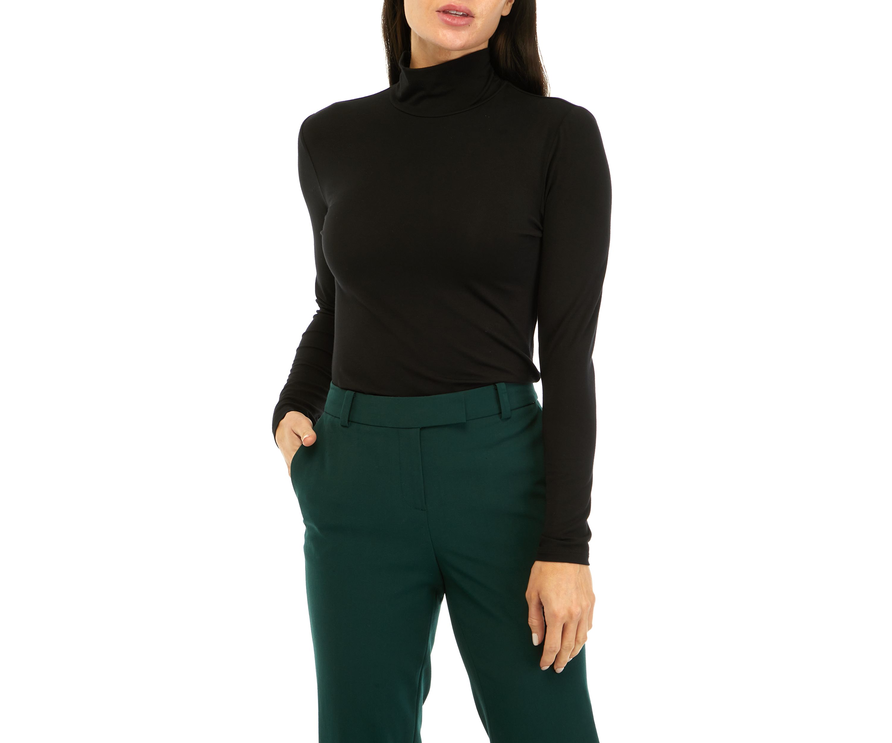 Petite Long Sleeve Jersey Turtleneck Blouse