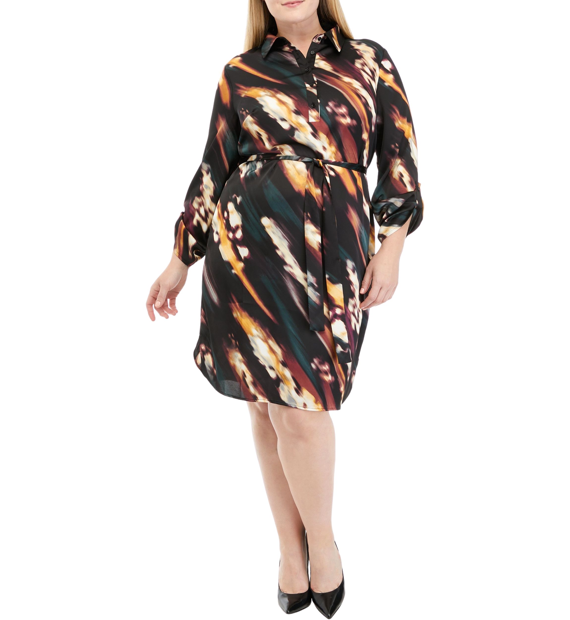Plus Size Watercolor Print Shirtdress