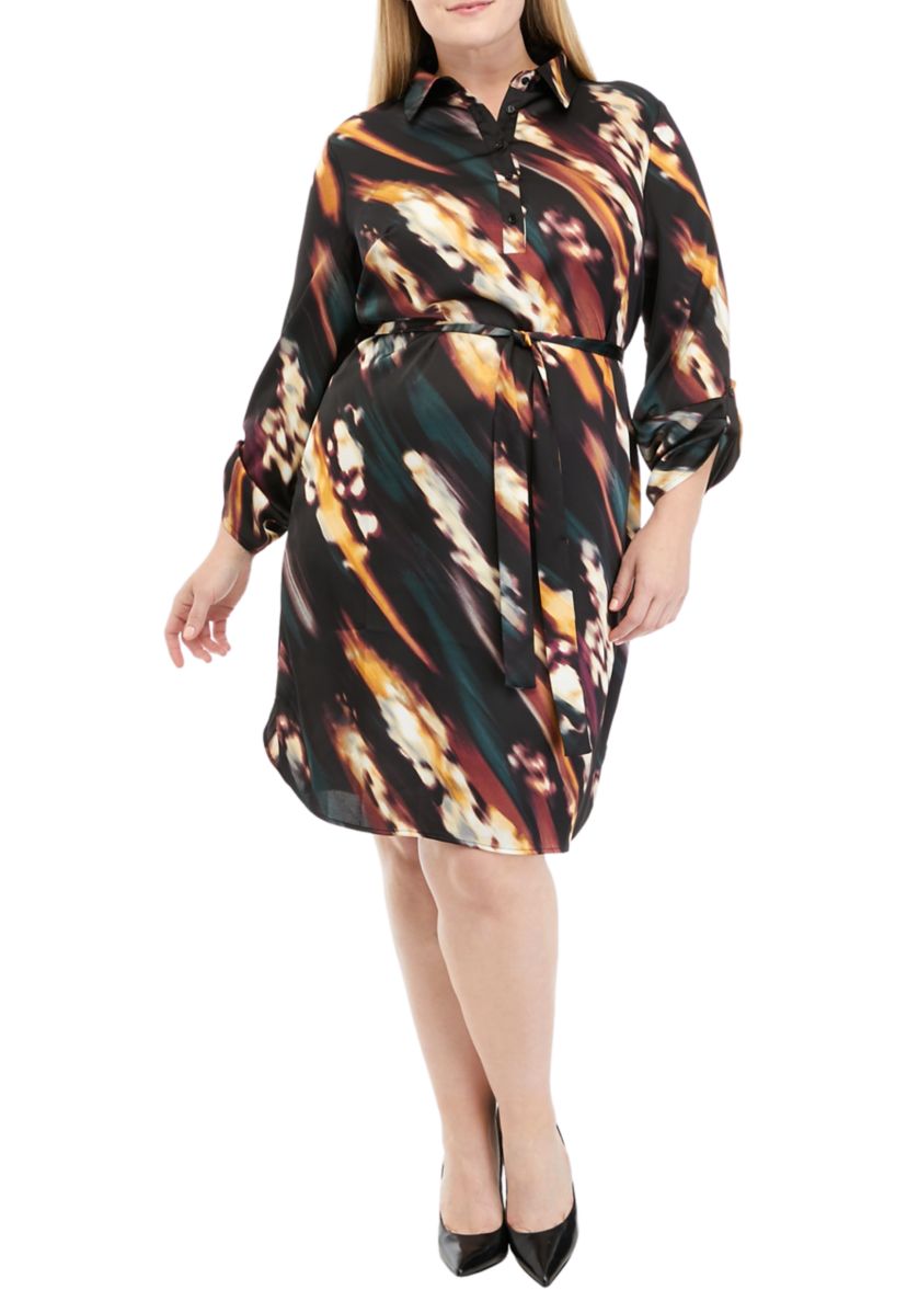 Plus Size Watercolor Print Shirtdress