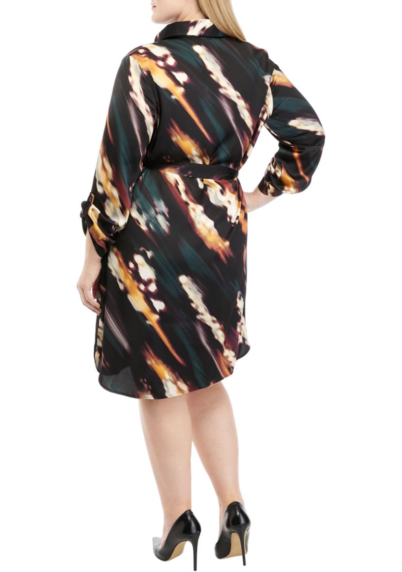 Plus Size Watercolor Print Shirtdress