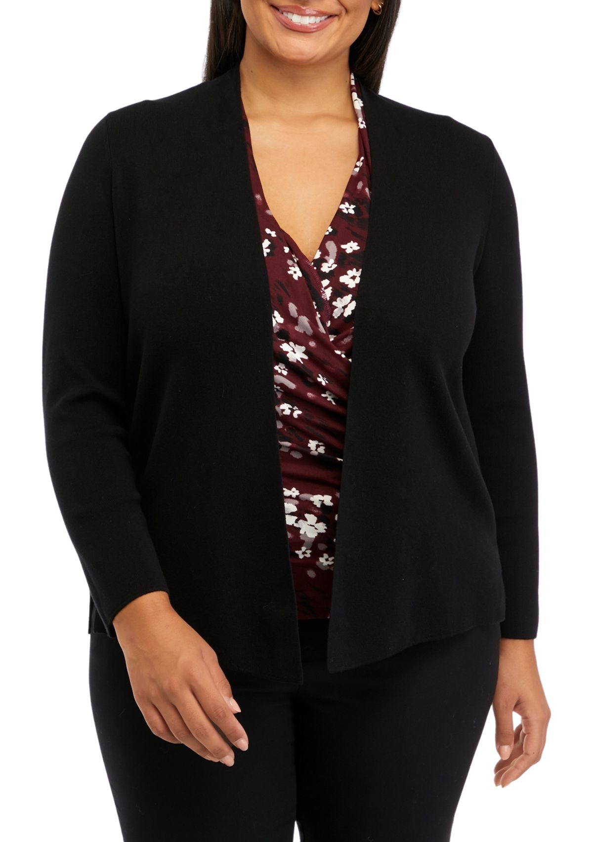 Plus Size Long Sleeve Cardigan with Side Slit