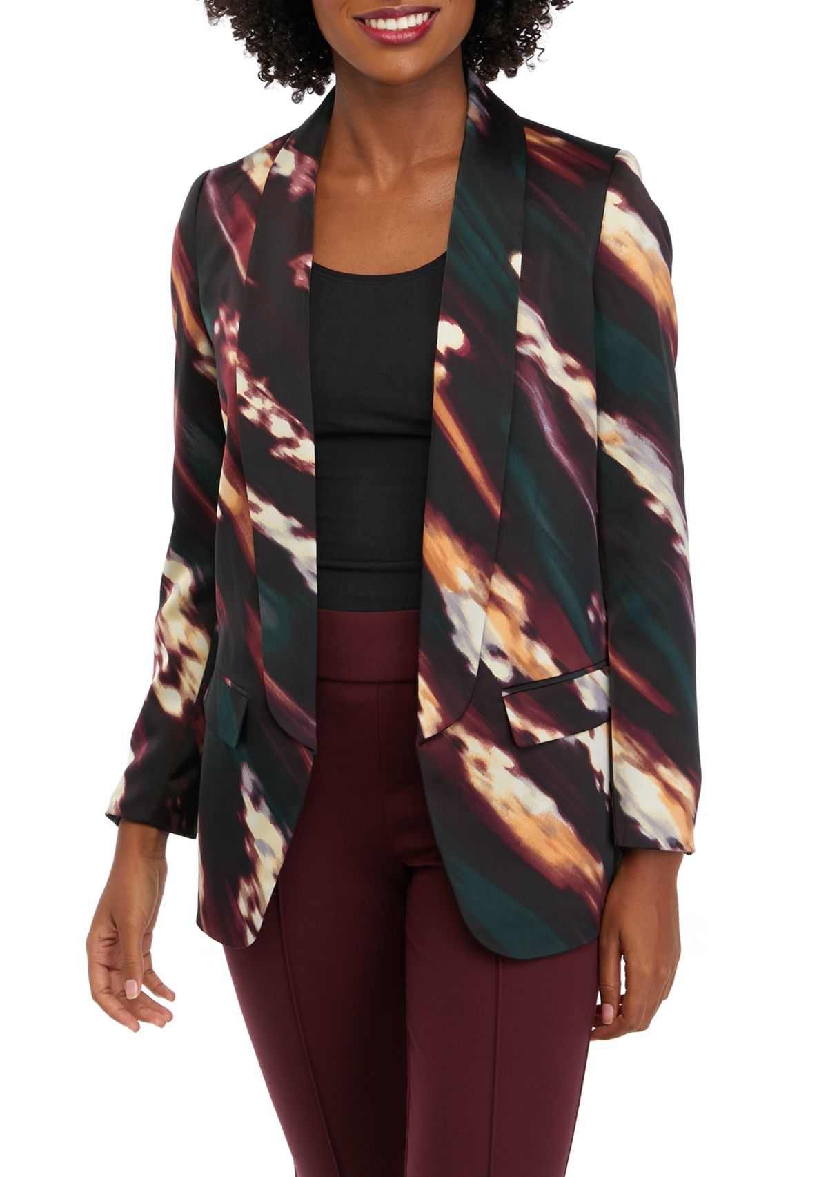 Womens Watercolor Print Satin Jacket