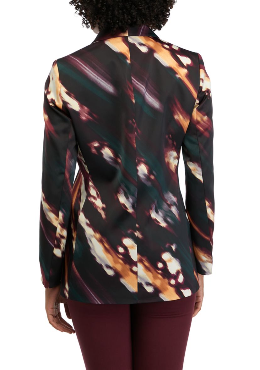 Womens Watercolor Print Satin Jacket
