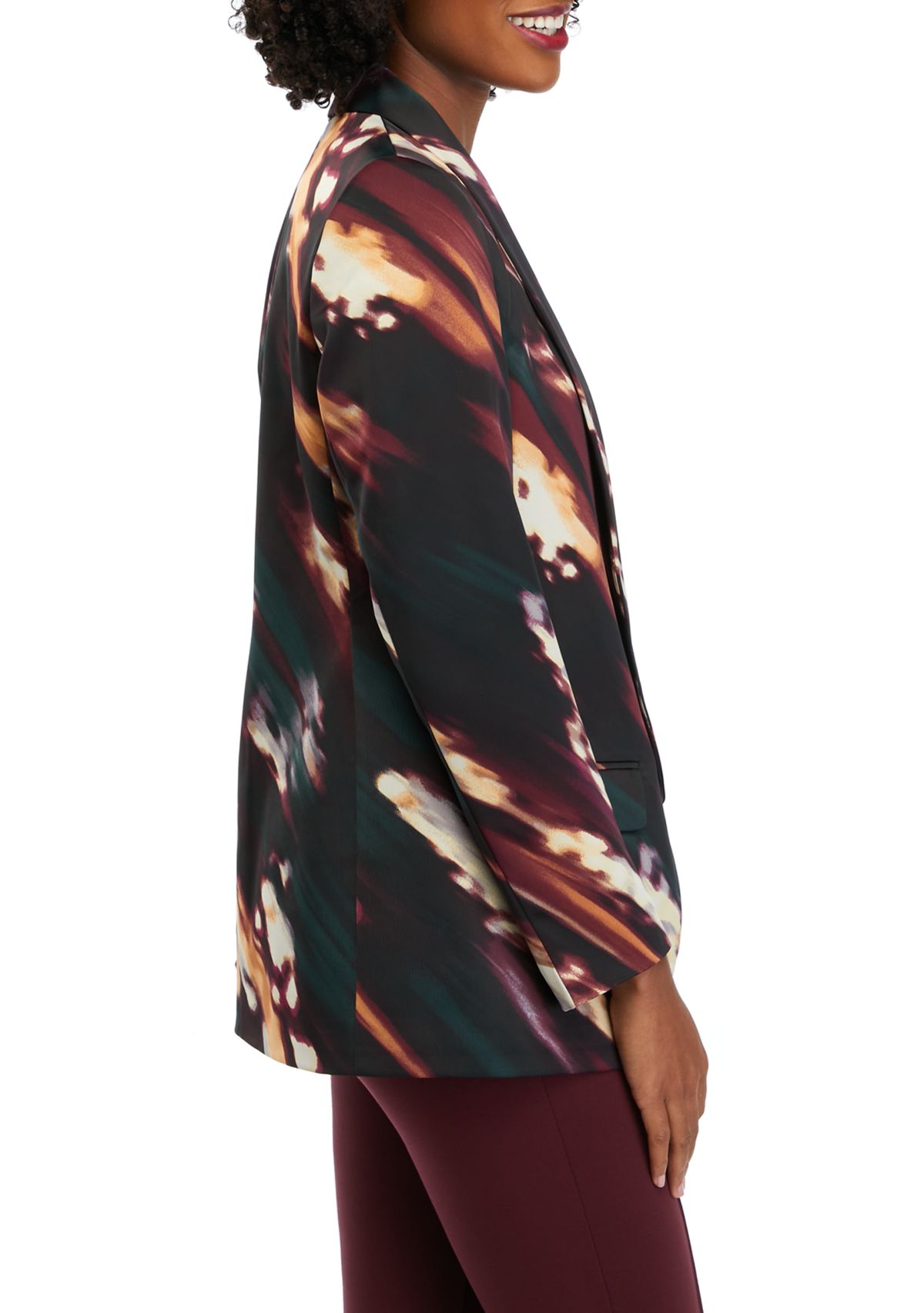 Womens Watercolor Print Satin Jacket