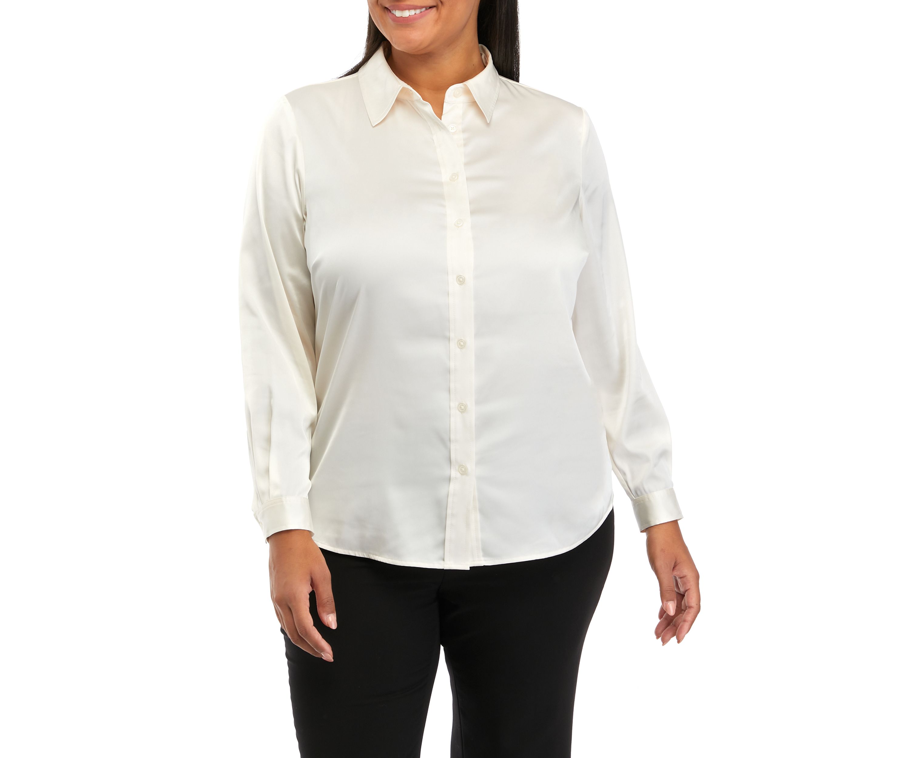 Plus Size Long Sleeve Satin Button Front Shirt