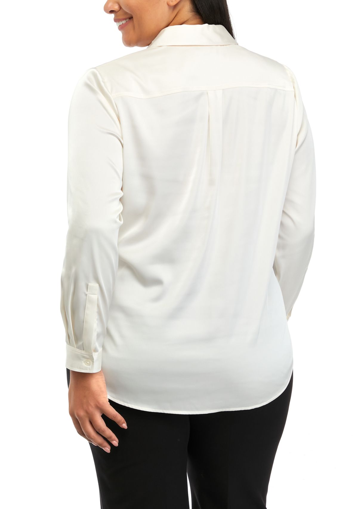 Plus Size Long Sleeve Satin Button Front Shirt