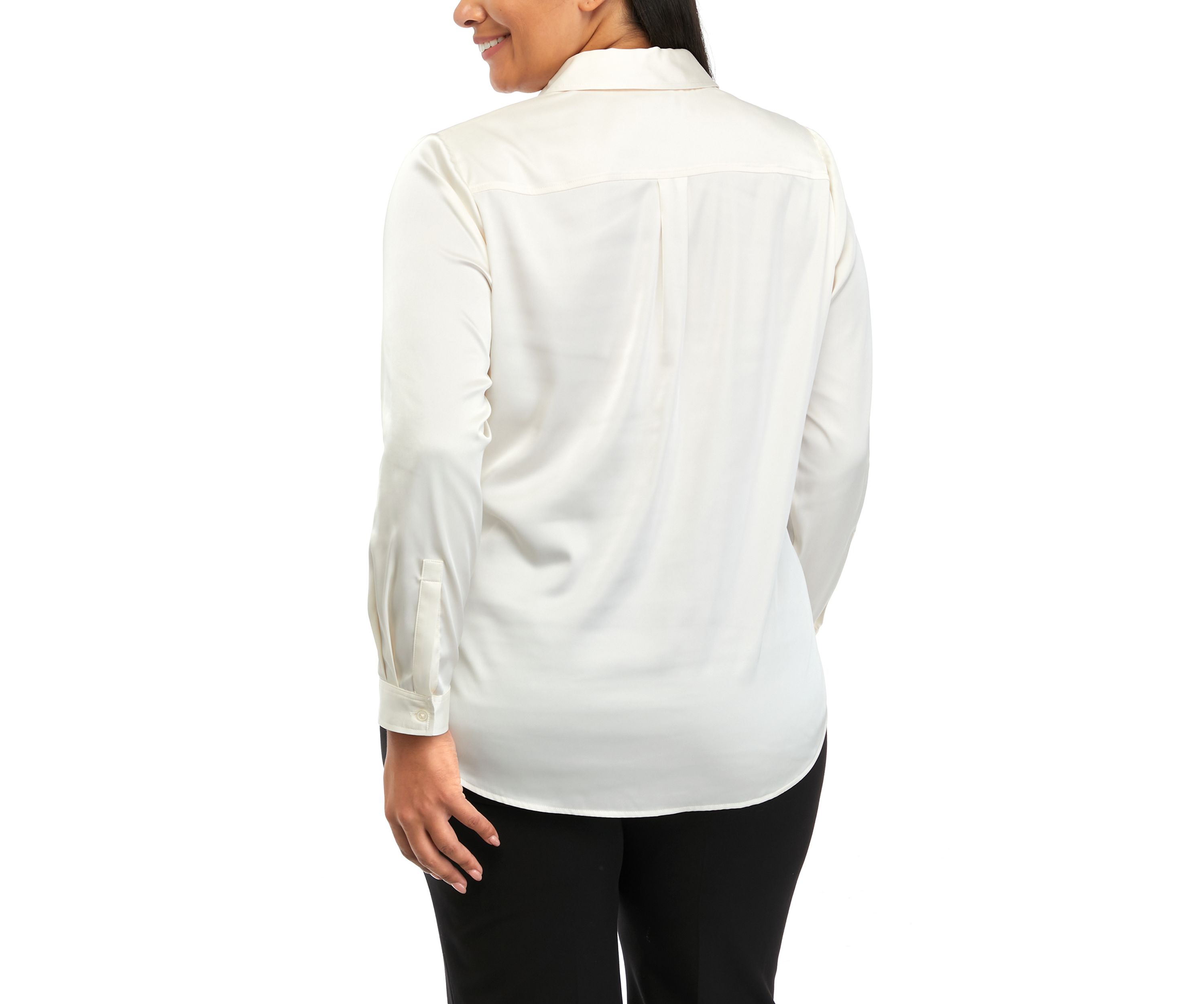 Plus Size Long Sleeve Satin Button Front Shirt