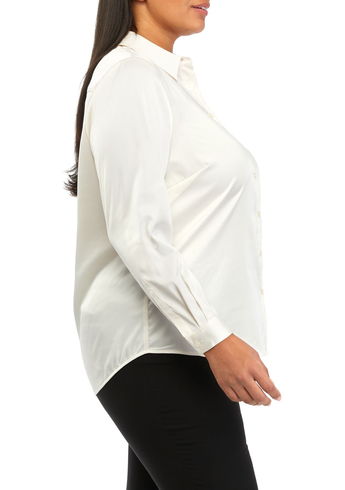 Plus Size Long Sleeve Satin Button Front Shirt