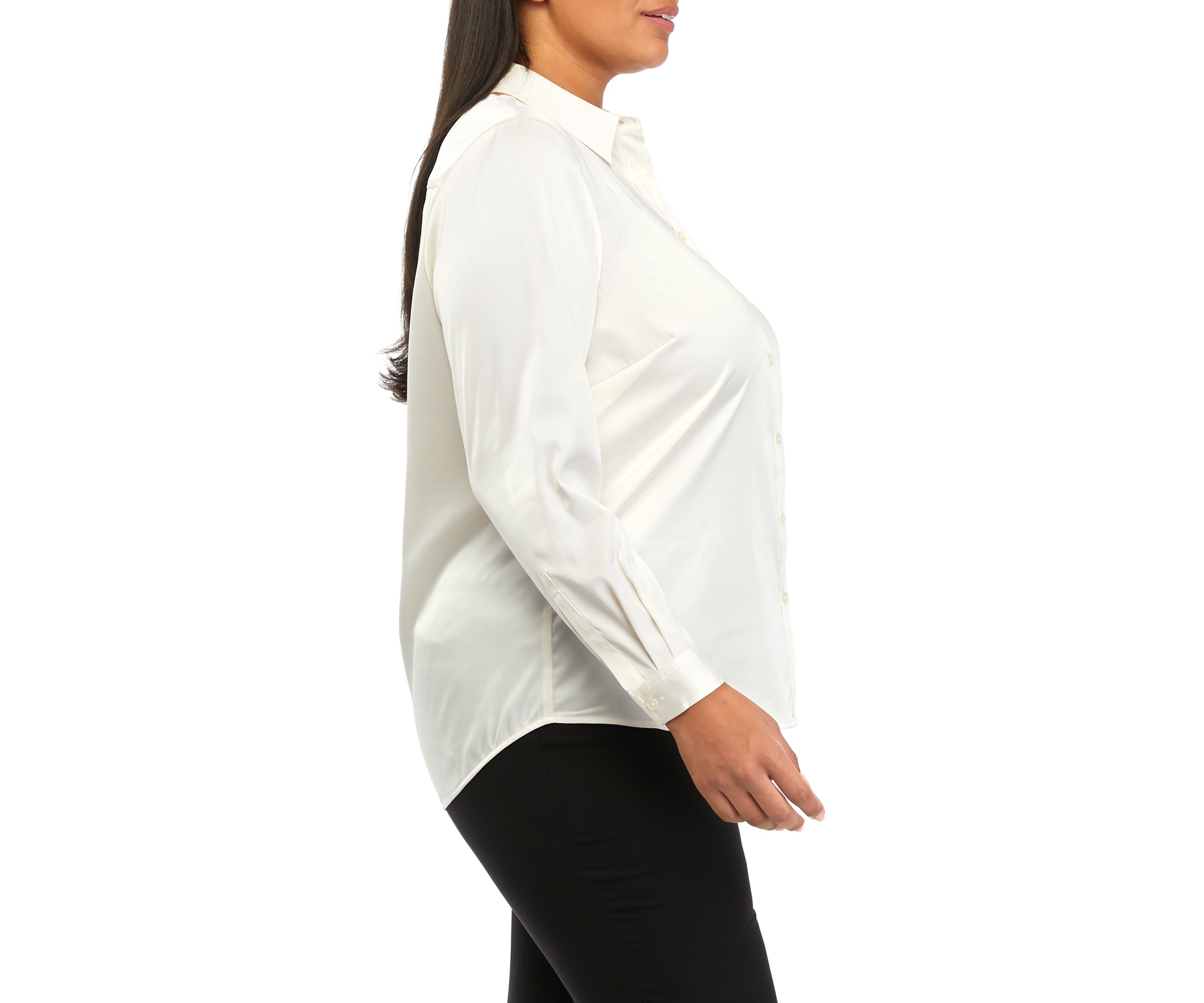 Plus Size Long Sleeve Satin Button Front Shirt