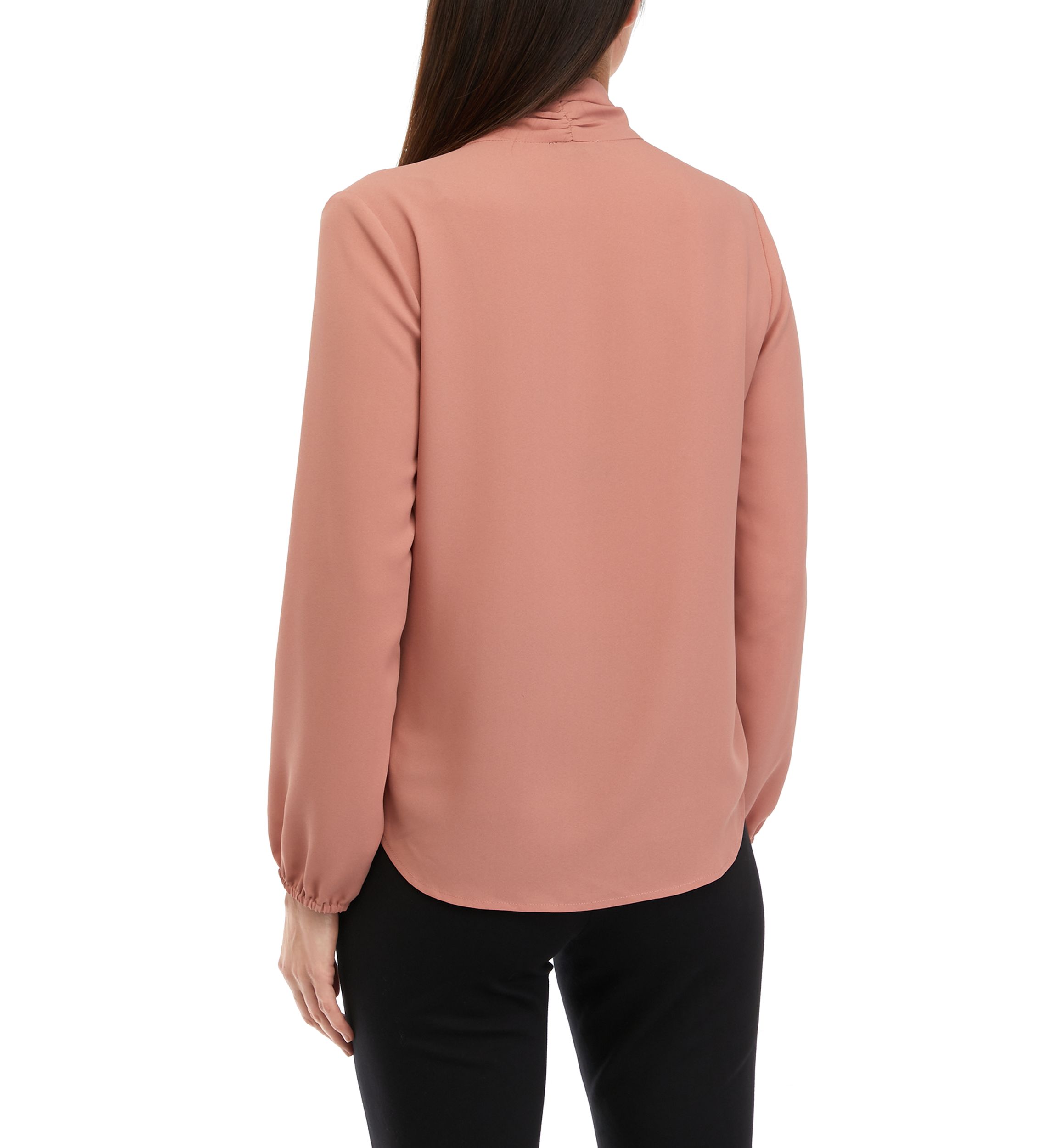 Petite Crepe Long Sleeve Bow Blouse