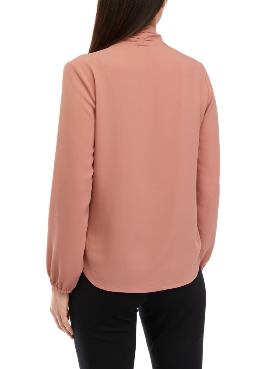 Petite Crepe Long Sleeve Bow Blouse