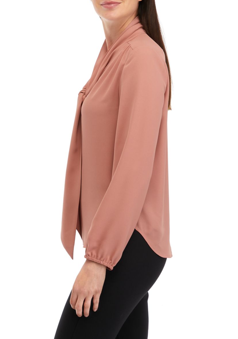 Petite Crepe Long Sleeve Bow Blouse