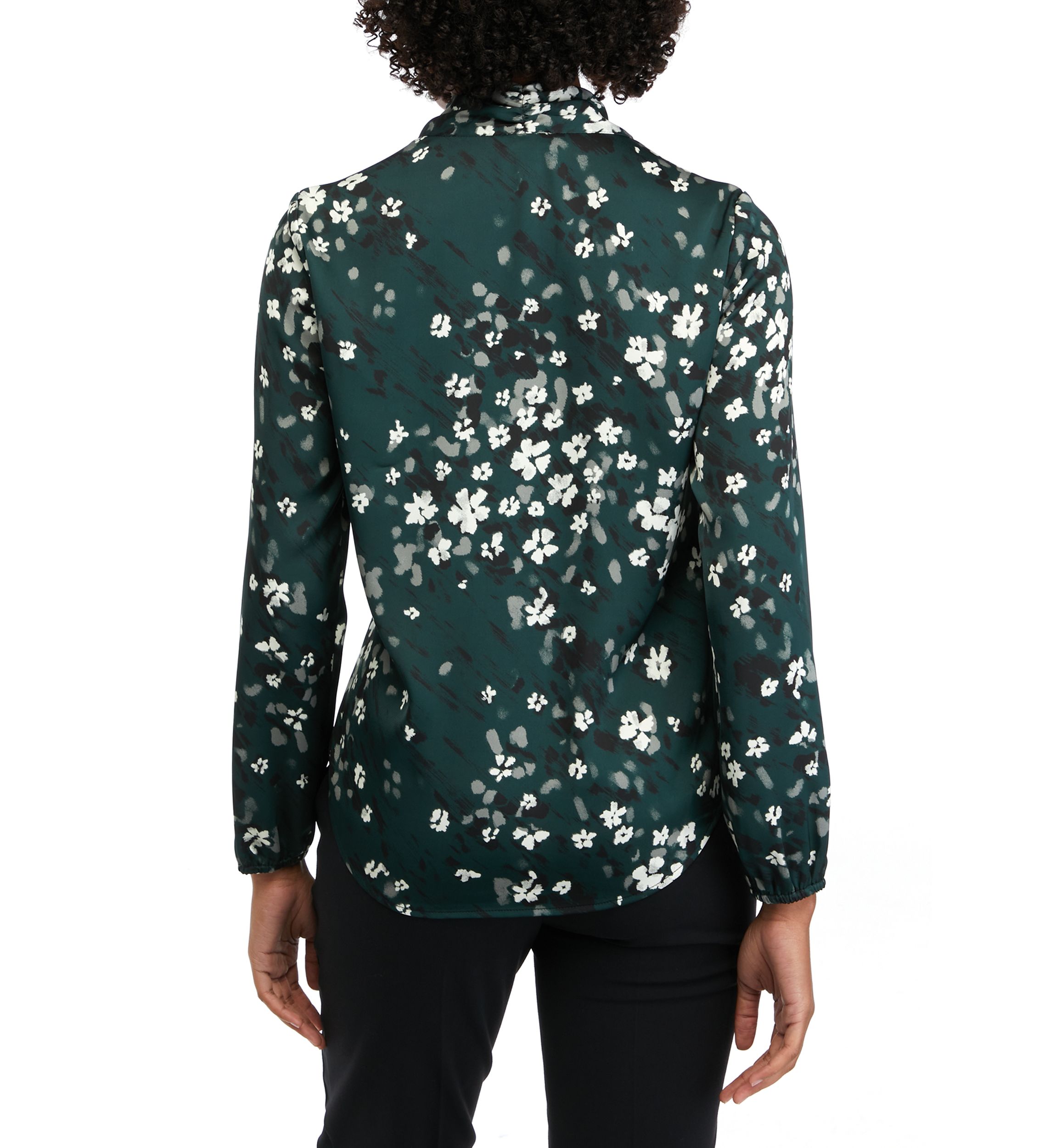 Petite Floral Print Long Sleeve Bow Blouse