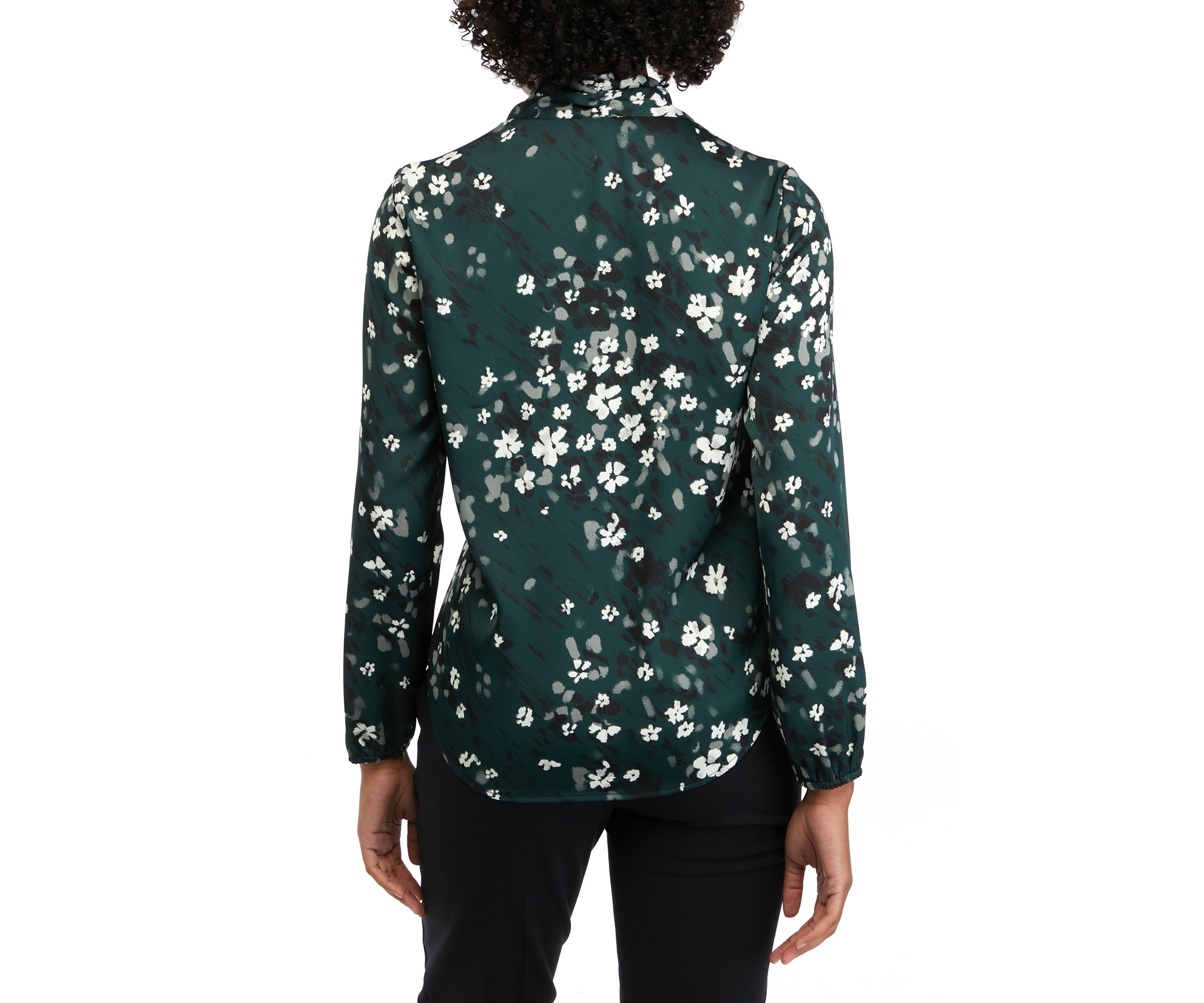 Petite Floral Print Long Sleeve Bow Blouse