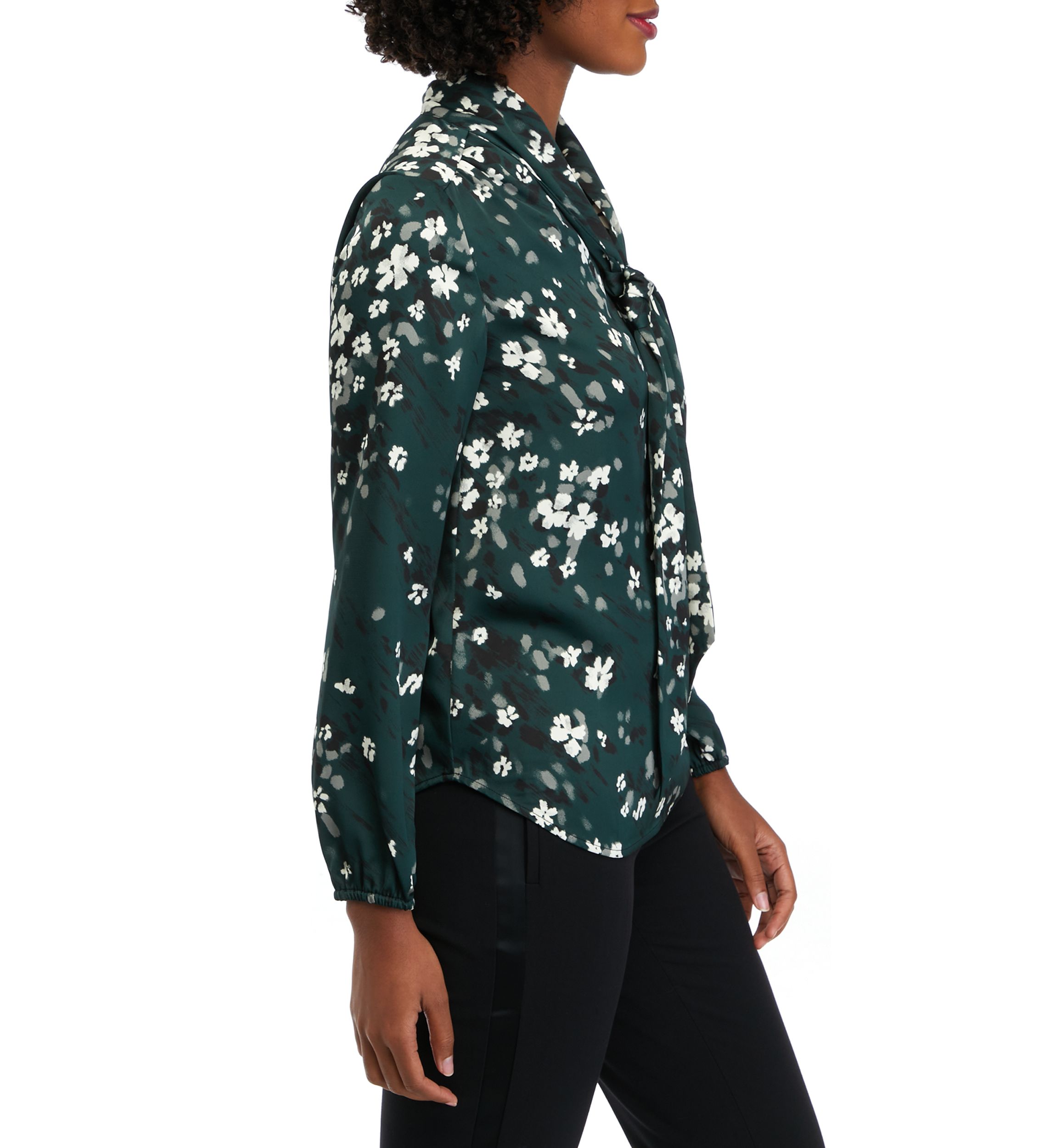 Petite Floral Print Long Sleeve Bow Blouse