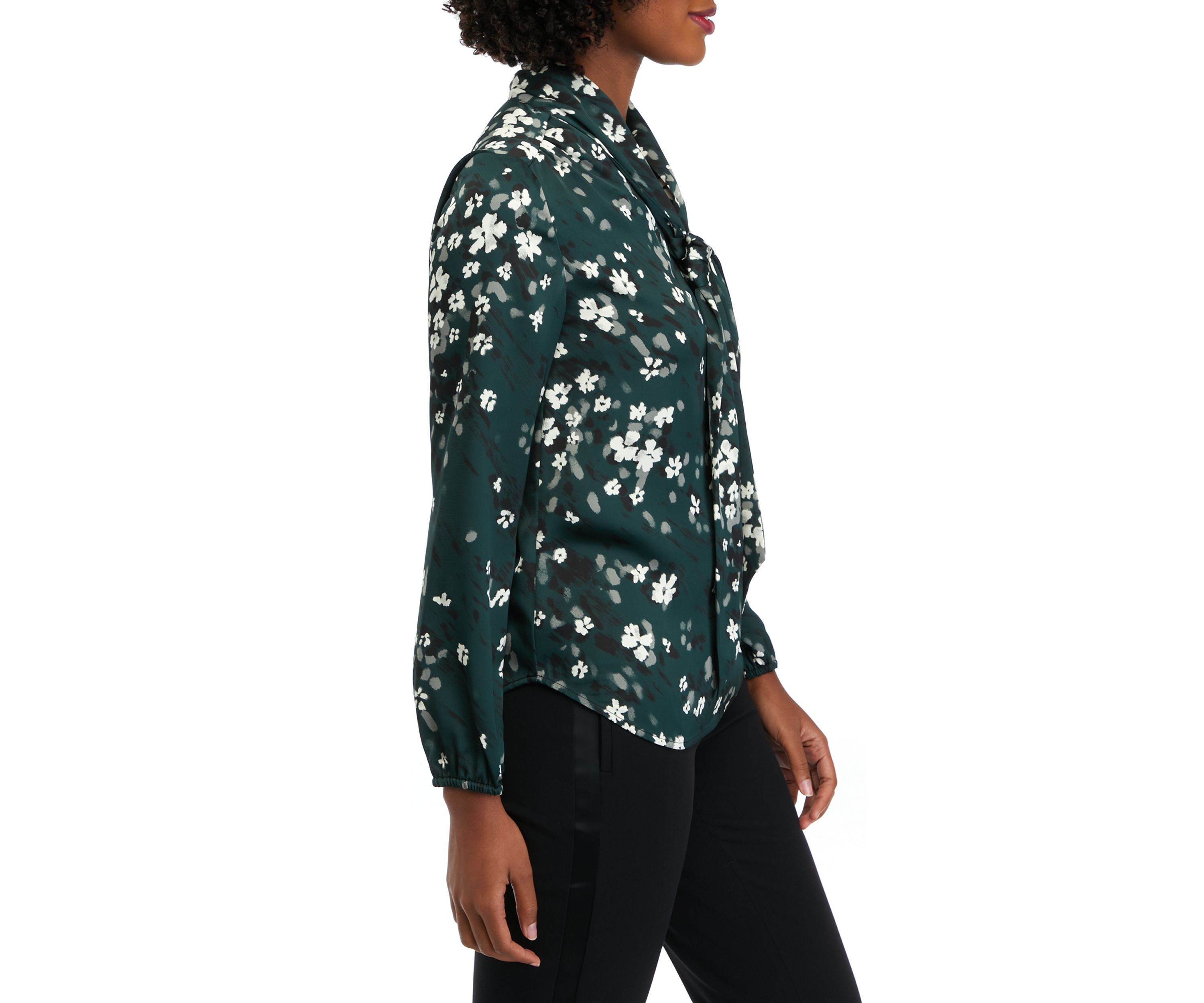 Petite Floral Print Long Sleeve Bow Blouse
