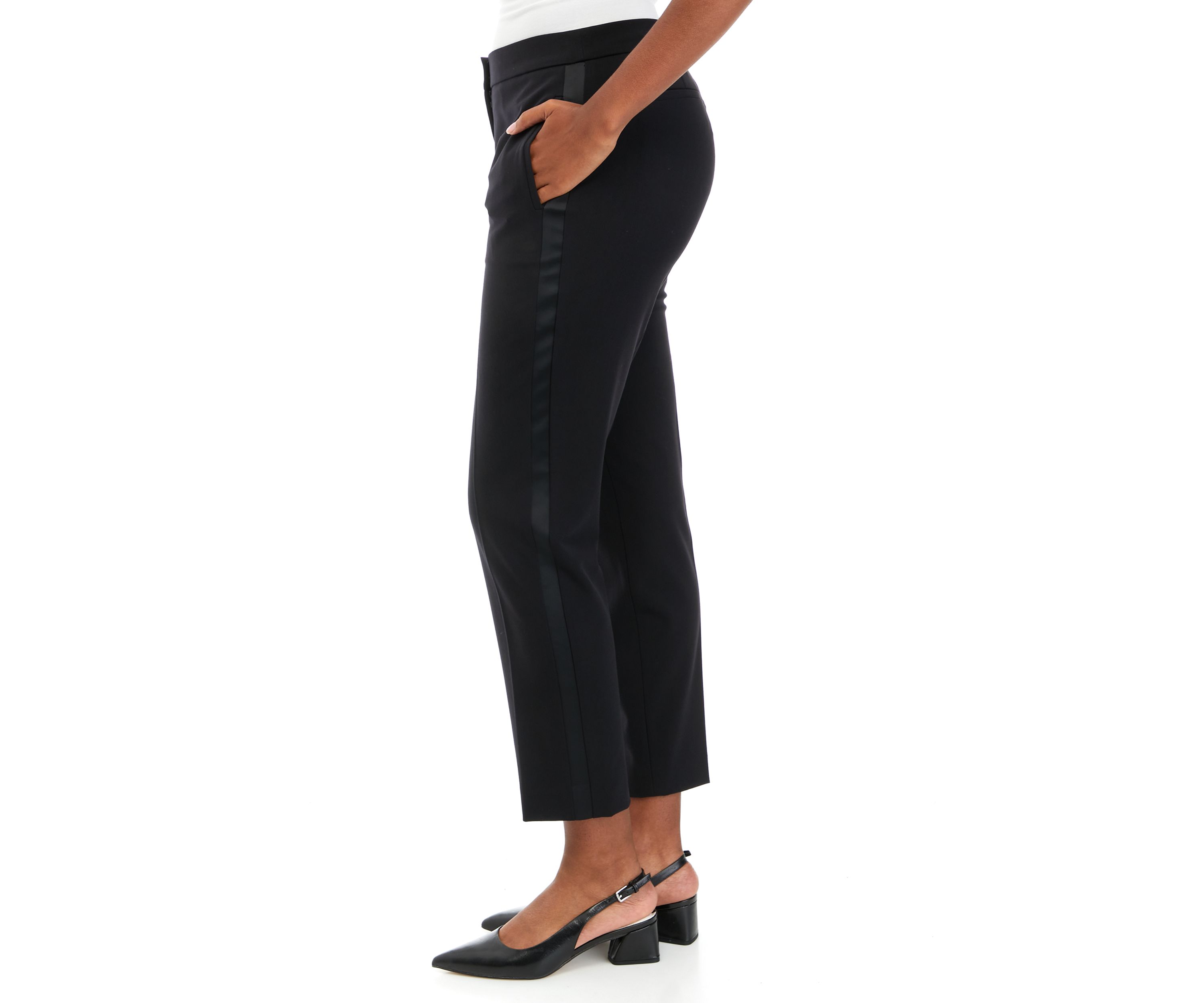 Womens Bi Stretch Tuxedo Stripe Slim Ankle Pants